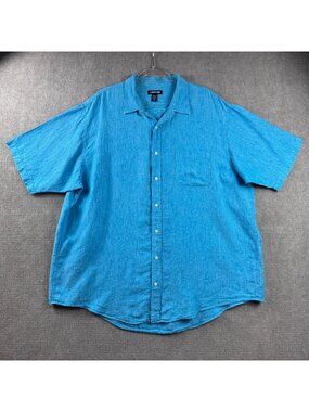 Lands End Traditional Fit‎ Short Sleeve Button-Up Shirt 2XLT Tall Linen Coastal